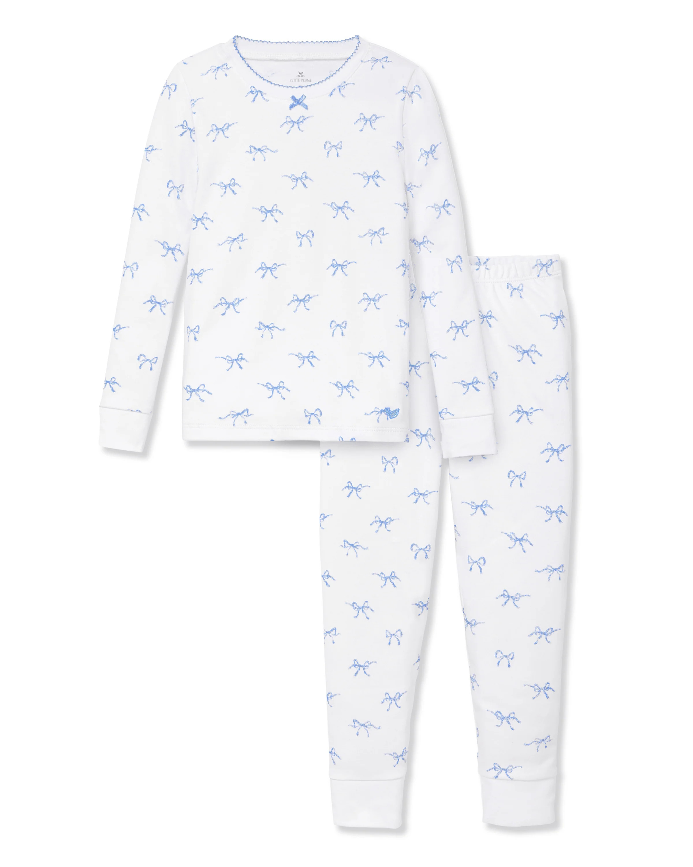 Kid's Pima Snug Fit Pajama Set in Something Blue Bows | Petite Plume