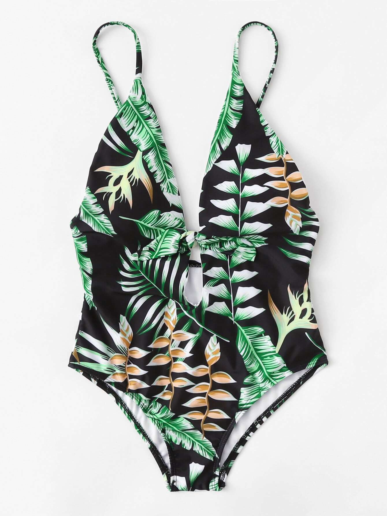 Leaf Print Knot Swimsuit | SHEIN