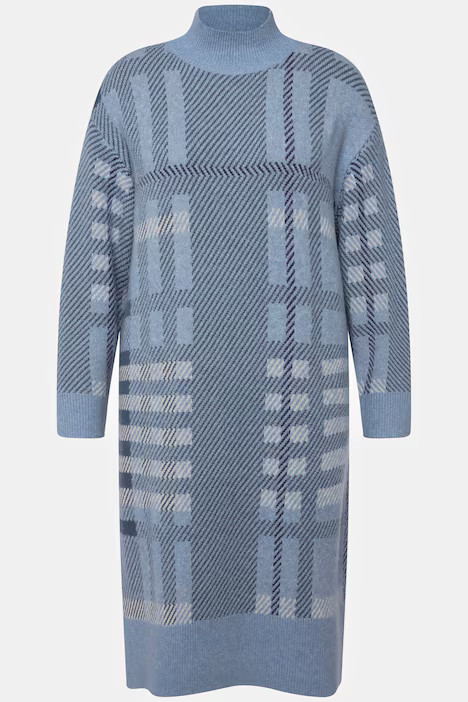 Plaid Knit Long Sleeve Mock Turtleneck Dress | Ulla Popken - US & CA