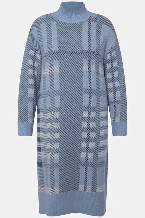 Plaid Knit Long Sleeve Mock Turtleneck Dress | Ulla Popken