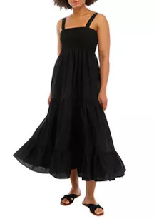 Women's Sleeveless Tiered Midi Dress with Smocked Bodice | Belk
