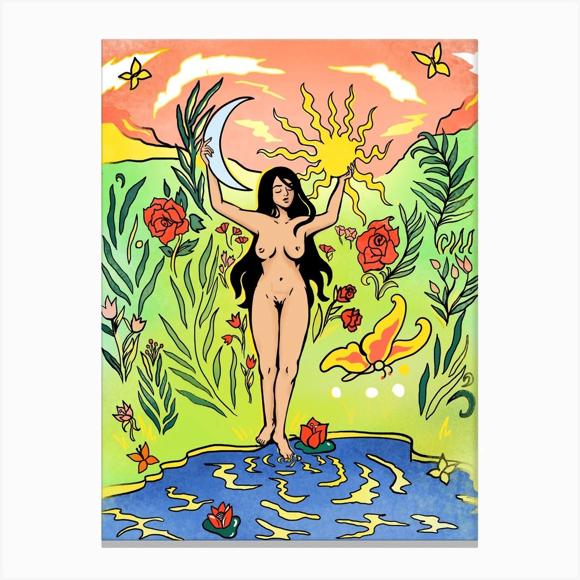 Nude Garden Goddess Psychedelic Canvas Print | Fy! (UK)