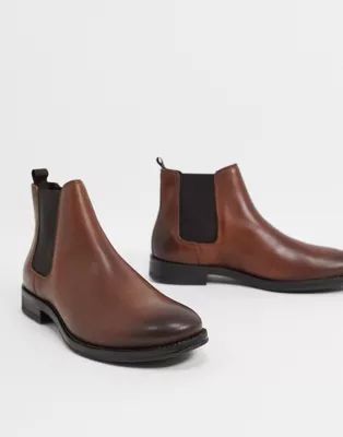 Jack & Jones leather chelsea boot in brown | ASOS (Global)