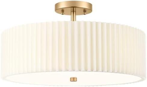 Gold Semi Flush Mount Ceiling Lights, 4-Light 18" Ceiling Light Fixture with White Pleated Fabric... | Amazon (US)