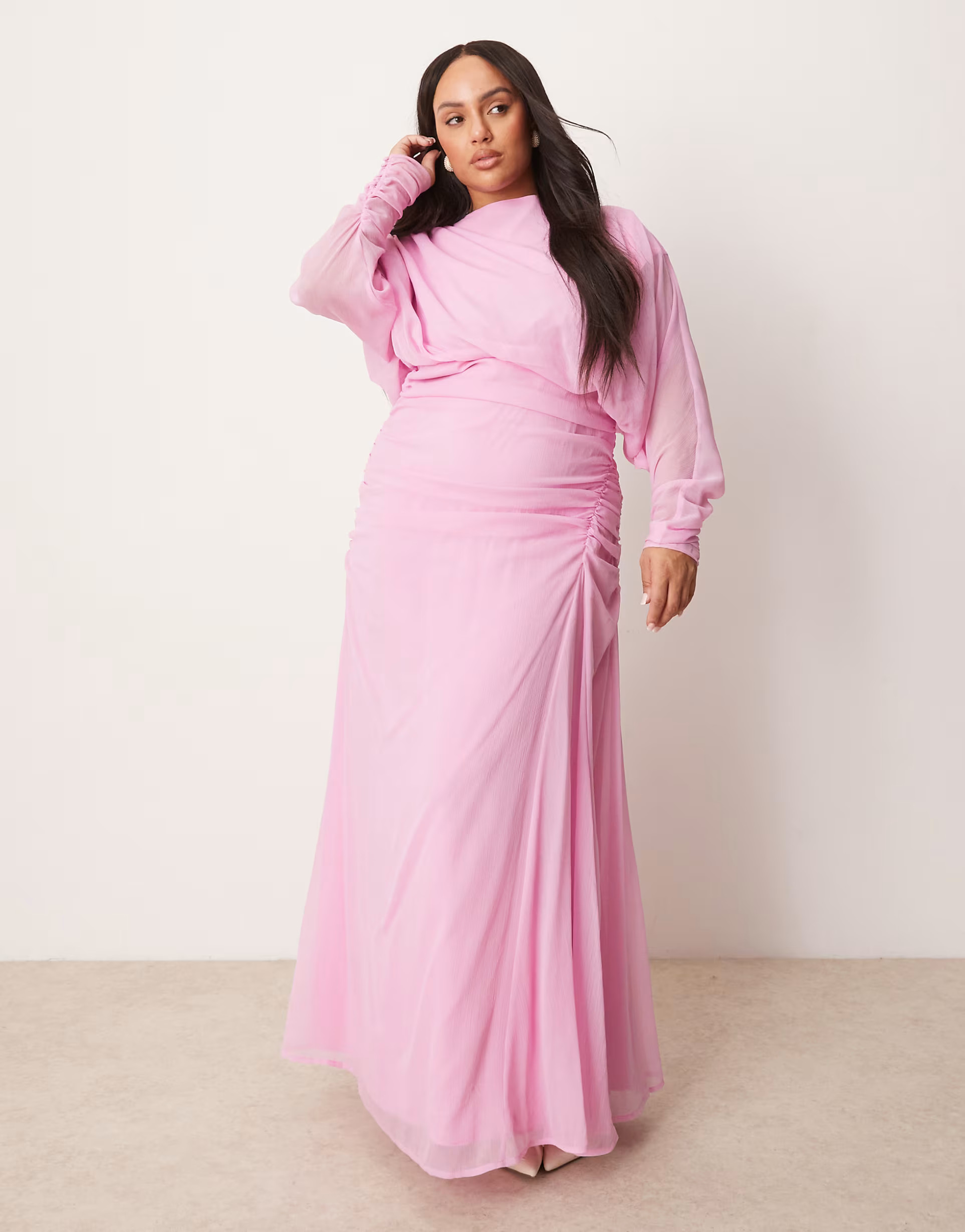 ASOS DESIGN Curve blouson ruched detail maxi dress in pink | ASOS (Global)