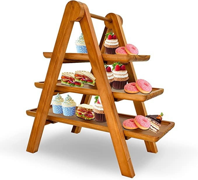 3 Tier Serving Tray, Tiered Serving Tray - Wood Serving Stand, 3 Tier Wood Cupcake Stand, Vintage... | Amazon (US)