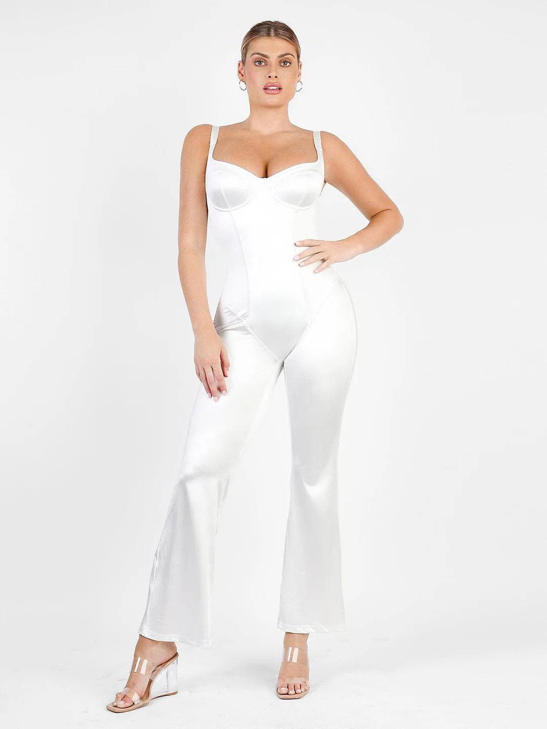 Shapewear Sculpting Shine Flare Leg Corset Jumpsuit | Popilush