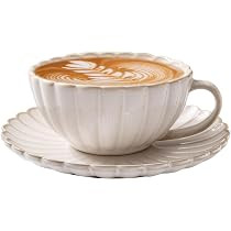Vintage Porcelain Coffee Cup and Saucer Set, 12 OZ Ceramic Latte Mug - Farmhouse Cappuccino Cups ... | Amazon (US)