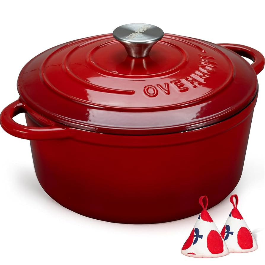 Overmont 5.5QT Enameled Cast Iron Dutch Oven with Lid Cookbook Heavy-Duty Casserole with Dual han... | Amazon (US)