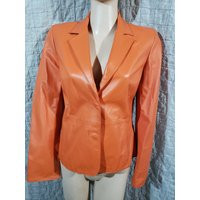 Orange Leather Jacket Women's Genuine Blazer With Hidden Snaps | Etsy (US)