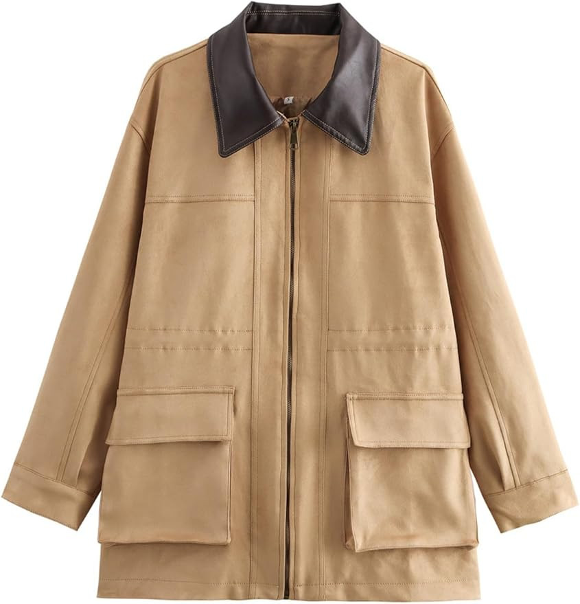 Women's Barn Jacket Faux Suede Leather Jackets Oversized Casual Adjustable Waist Coat with Pocket... | Amazon (US)