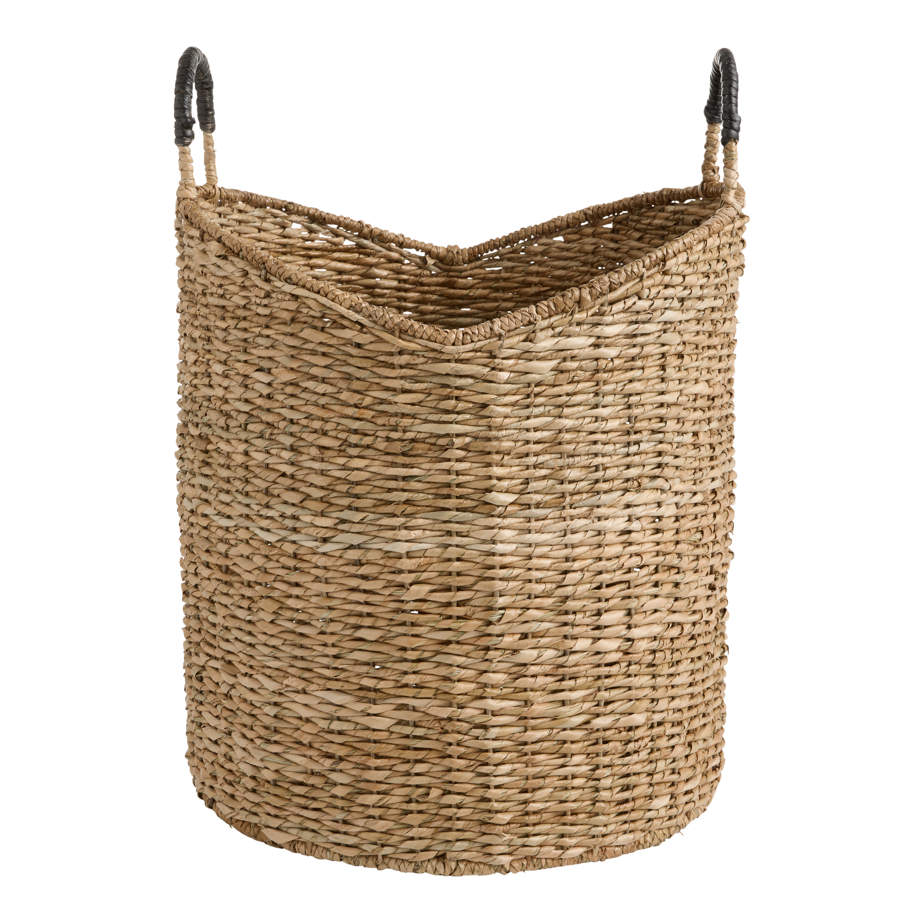 Natural Seagrass and Rattan Cylinder Tote Basket | World Market