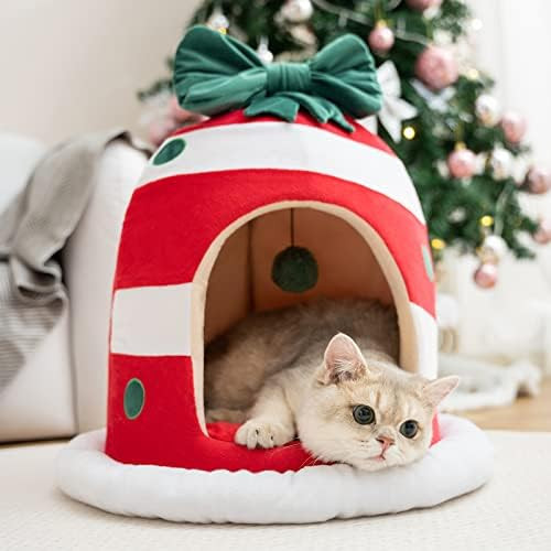 Christmas Cat Beds for Indoor Cats - 2 in 1 Cat Cave Bed with Removable Washable Cushion, Calming... | Amazon (US)