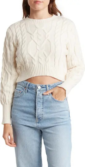 Elodie Cable Knit Cropped Crewneck Sweater | Nordstromrack | Nordstrom Rack