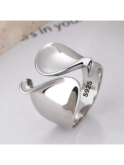 925 Sterling Silver Plated Rings For Women Couple Minimalist Handmade Simple Big Ring Party Jewel... | SHEIN