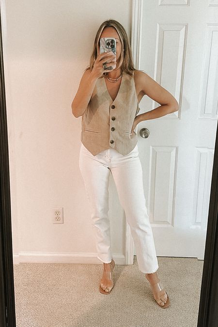 How to style a vest with white jeans and clear heels 

#LTKfindsunder50 #LTKover40 #LTKxMadewell