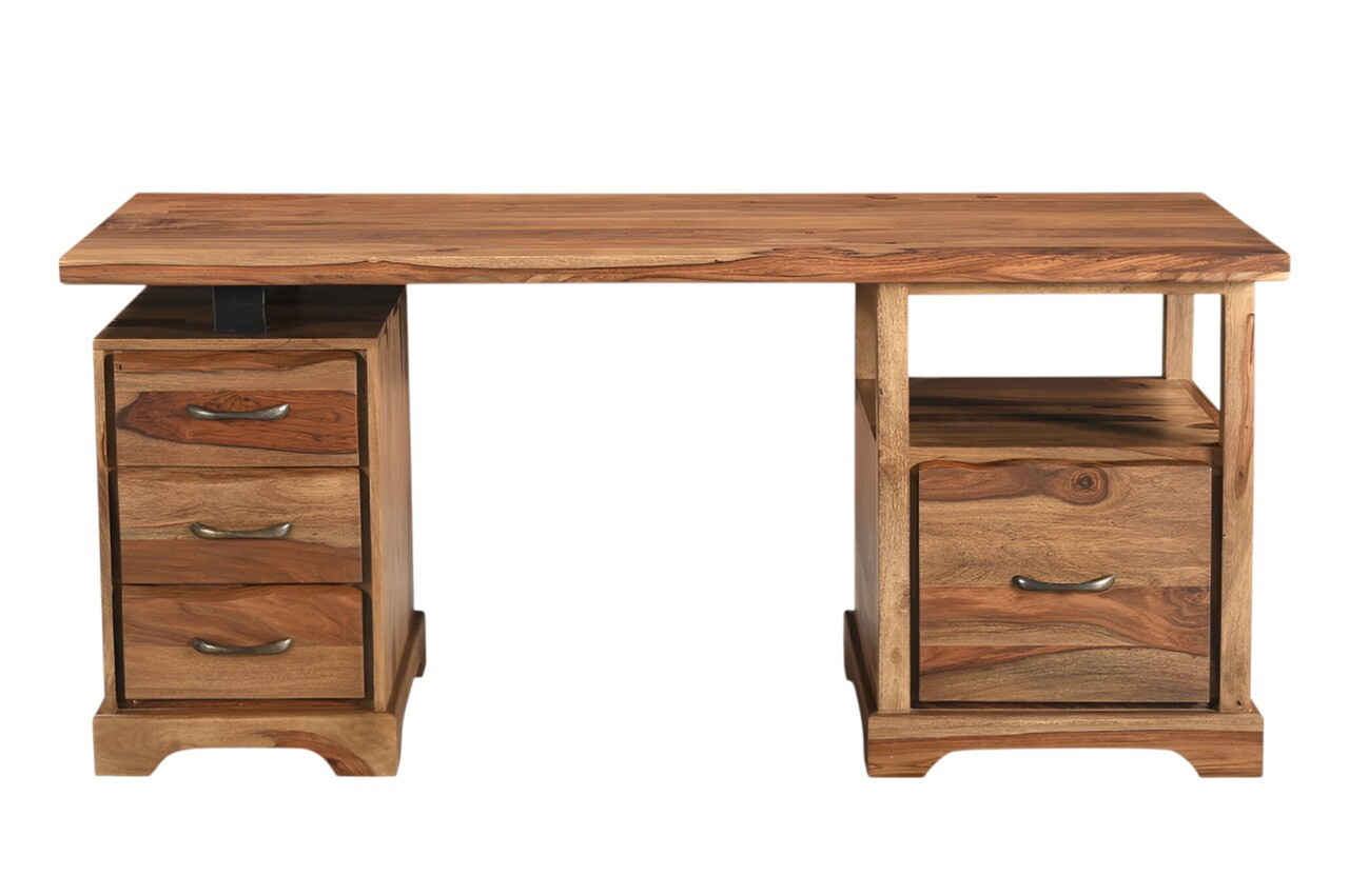 68 Inch Live Edge Solid Wood Writing Desk with Four Drawers In Brown | 1stopbedrooms