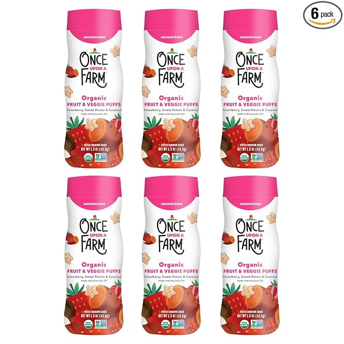 Once Upon A Farm Strawberry, Coconut & Sweet Potato Puffed Sorghum Snack, Fruit & Veggie Puffs, N... | Amazon (US)
