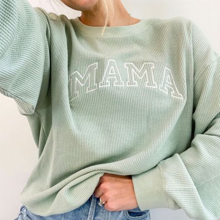 Perfect waffle knit sweater for the already mama or mama to be. I’m going to order the oat with white stitching. Great for a maternity outfit or to wear at the hospital. 

#LTKbump #LTKU #LTKbaby