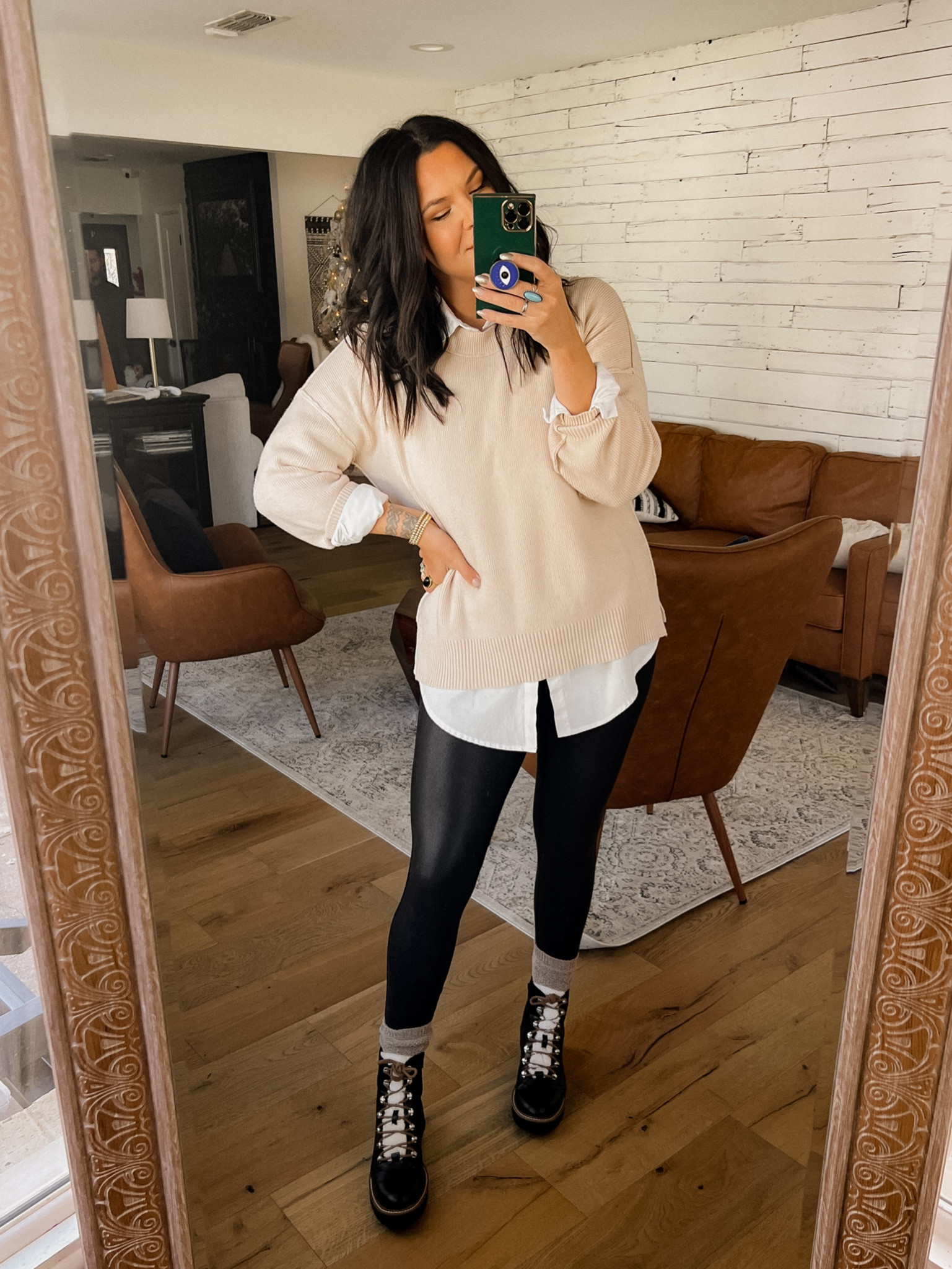 Christmas Eve Casual Outfit
White UnderShirt: XL
BEST sweater ever: Large 
Spanx Faux Leather Leggings: XL
BOOTS: TTS

#LTKHoliday #LTKstyletip #LTKSeasonal