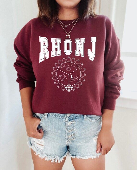 RHONJ Bravo Collegiate Crewneck Sweatshirt | Maroon Crew White Text | Bravo Fan, Gift for Women, ... | Etsy (US)