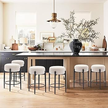 COLAMY Modern Bar Stools Set of 4, 24" Sherpa Counter Height Stools with Round Soft Padded Boucle... | Amazon (US)