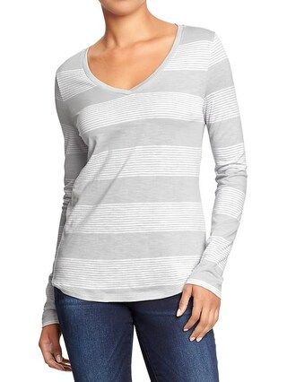 Old Navy Womens Relaxed Slub Knit V Neck Tees Size L Tall - Gray stripe | Old Navy US
