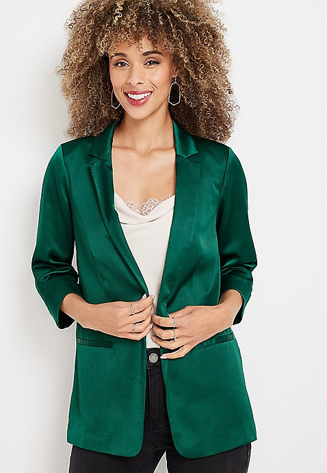 Versa Satin Open Front Blazer | Maurices