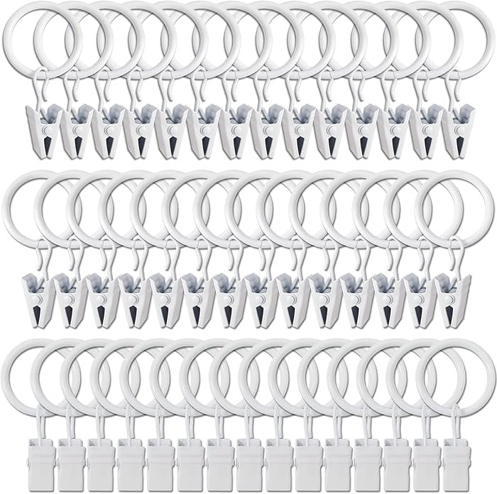 44 Pack White Curtain Rings with Clips, Curtain Hooks Hangers Clip Rings for Hanging Drapes Bows ... | Amazon (US)