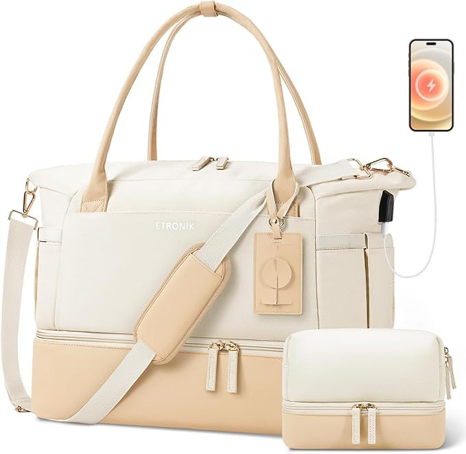 Gym Bag for Women, Canvas Travel Duffle Bag with USB Charging Port, Weekender Overnight Bag with ... | Amazon (US)