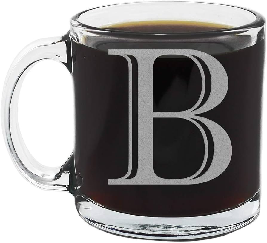 Spotted Dog Company Etched Monogram 12oz Clear Glass Coffee Mug (Letter B), A-Z Customized Coffee... | Amazon (US)