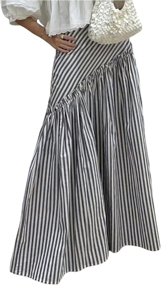 GORGLITTER Women's Striped Maxi Skirt Frill Trim Ruffle Flowy A Line Trendy Boho Long Skirts | Amazon (US)
