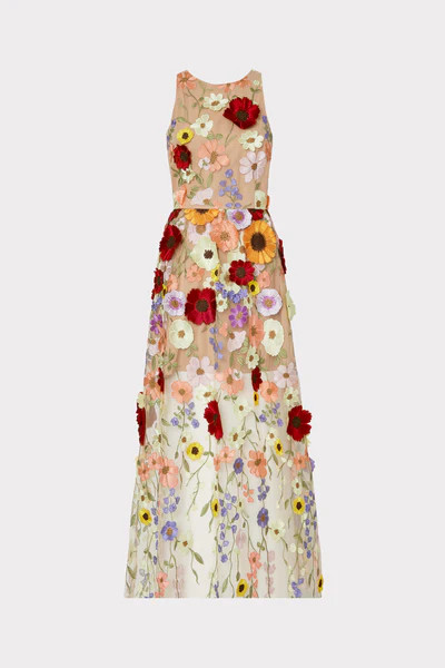 Hannah 3D Floral Embroidered Dress | MILLY