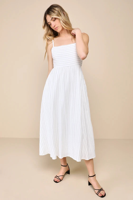 Feeling the Best White Striped Tie-Back Midi Dress with Pockets | Lulus