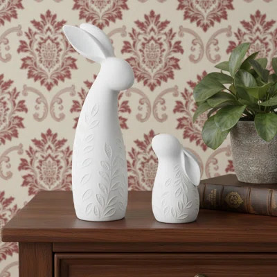 Set of Two White Polyresin Rabbit Figurines | Wayfair North America