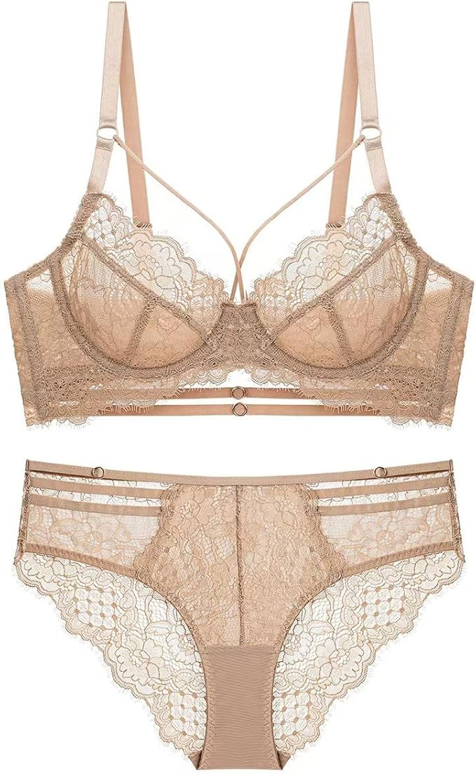 Amazon.com: Women's Sexy Soft Lace Lingerie Set See Through Underwear Floral Lace Underwire Sheer... | Amazon (US)