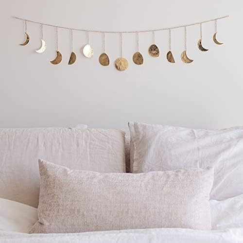 Moon Phase Wall Hanging Handmade Hammered Gold Metal 13 Moons 36" Garland, Boho Home Decor for Bedro | Amazon (US)