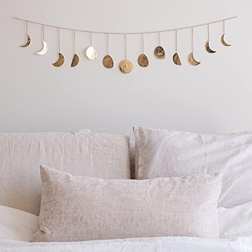 Moon Phase Wall Hanging Handmade Hammered Gold Metal 13 Moons 36" Garland, Boho Decor Modern Cele... | Amazon (US)