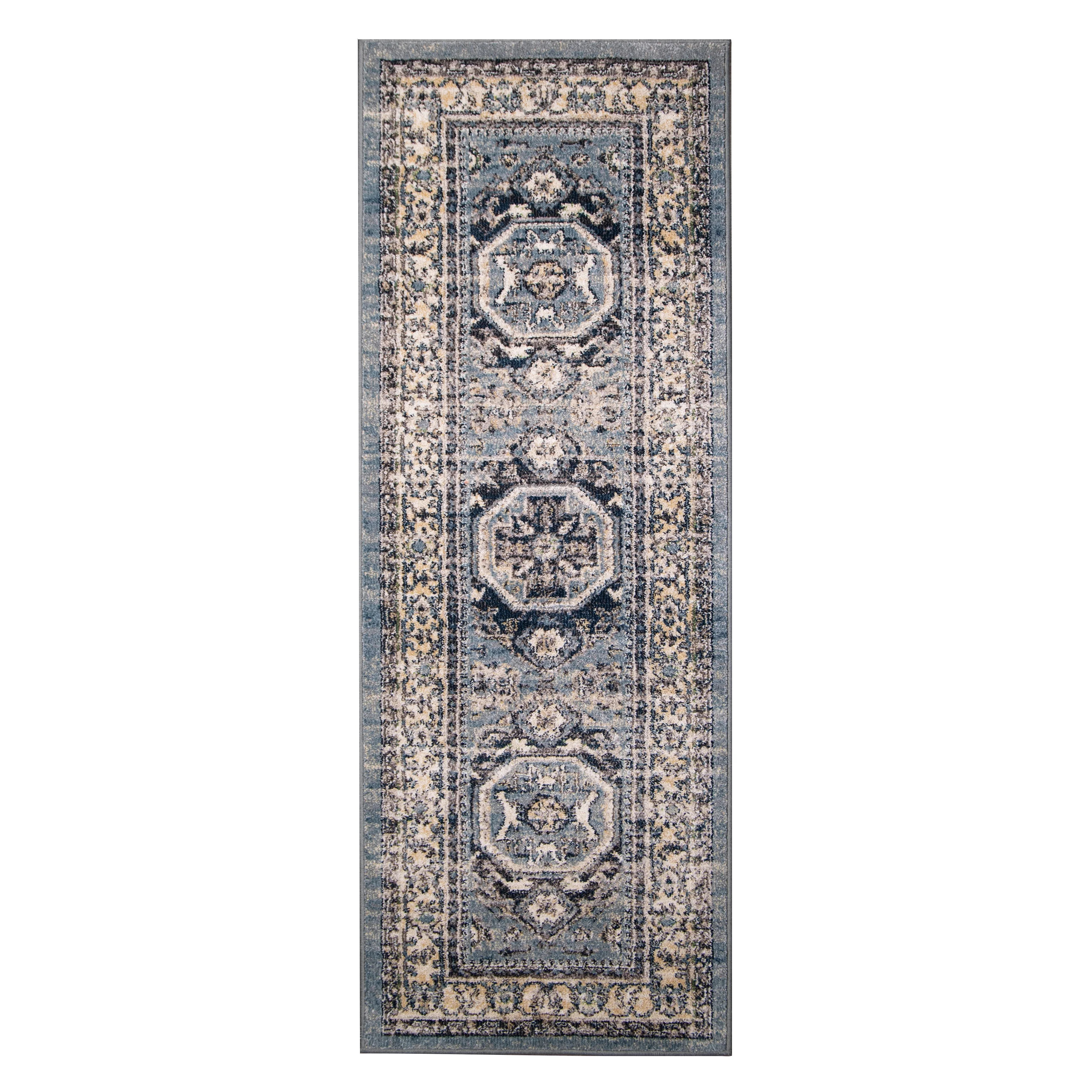 My Texas House Eastern Passage 2'7" X 7'6" Blue Grey Floral Runner Rug | Walmart (US)