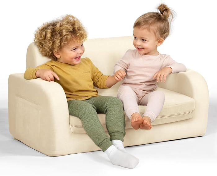 3-in-1 Extra Wide Convertible Kids Couch, Flip Open Toddler Couch to Lounger, Comfy Toddler Chair... | Amazon (US)