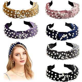 Pearl Headbands for Women Velvet,ForTomorrow 6 Pack Women Pearl Headbands with Twist Knot,Retro T... | Amazon (US)