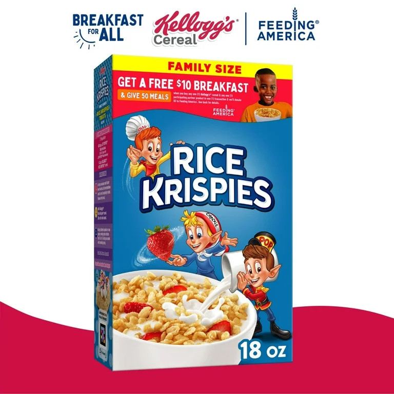 Kellogg's Rice Krispies Original Breakfast Cereal, Family Size, 18 oz Box - Walmart.com | Walmart (US)