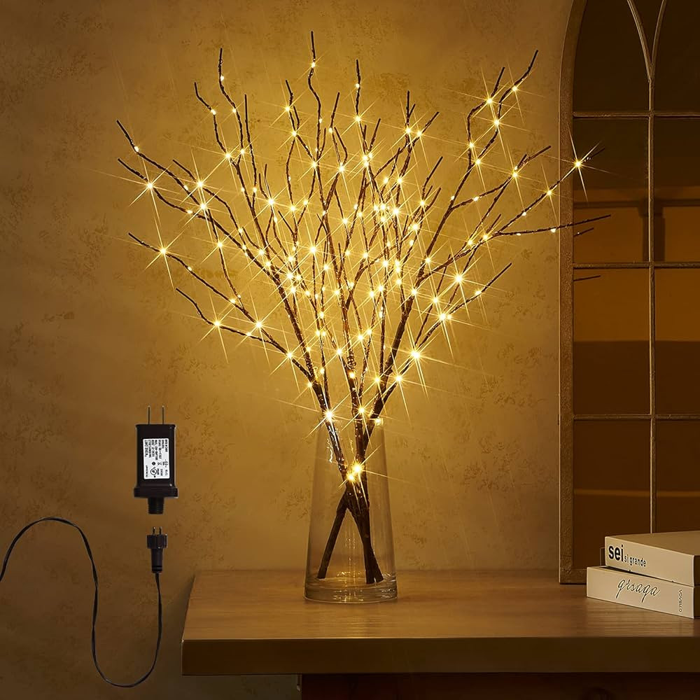Fudios Lighted Branch Plug in with Timer Willow Branches with Fairy Lights for Vase Twig 32IN 150... | Amazon (US)