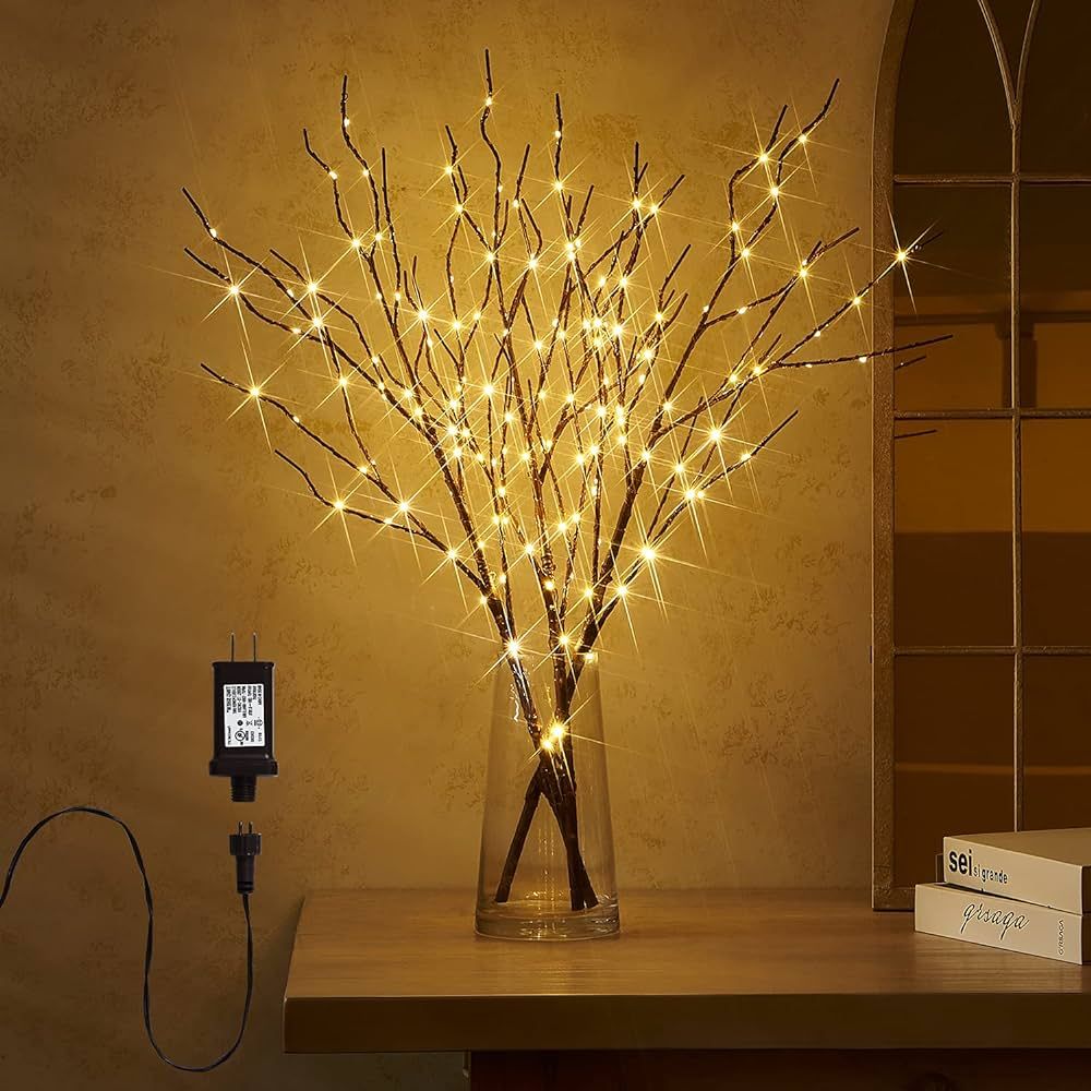 Fudios Lighted Branch Plug in with Timer Willow Branches with Fairy Lights for Vase Twig 32IN 150... | Amazon (US)
