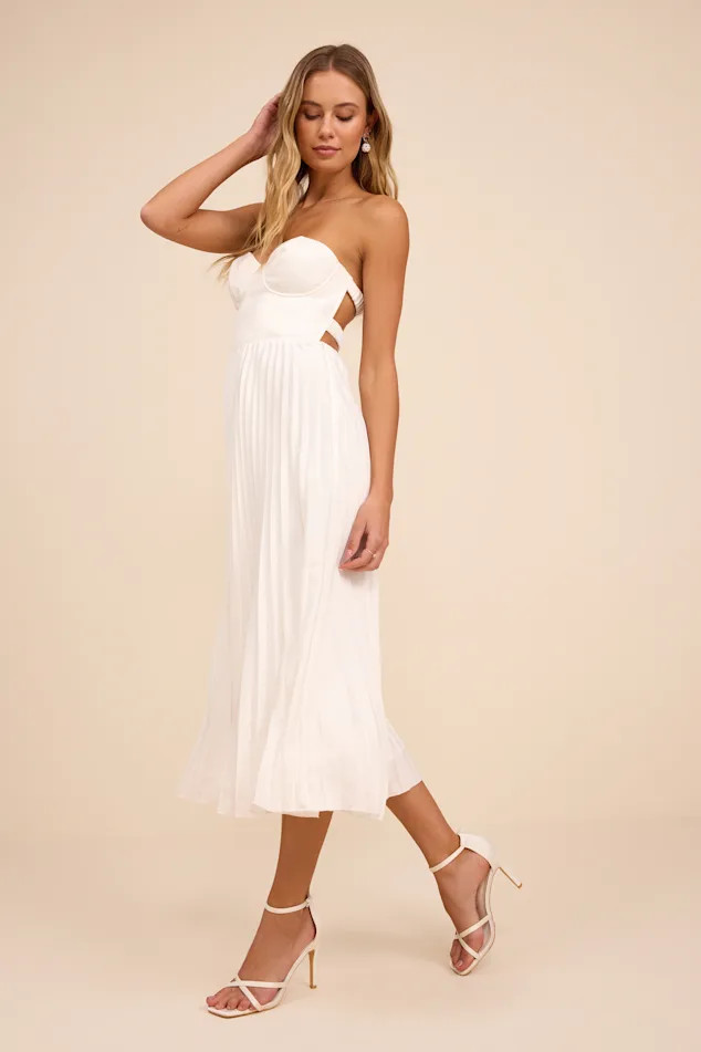 Irelyn White Satin Bustier Midi Dress | Lulus