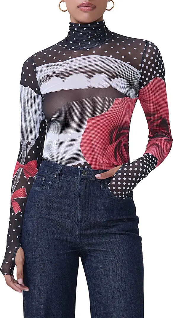 Zadie Print Mesh Turtleneck Top | Nordstrom