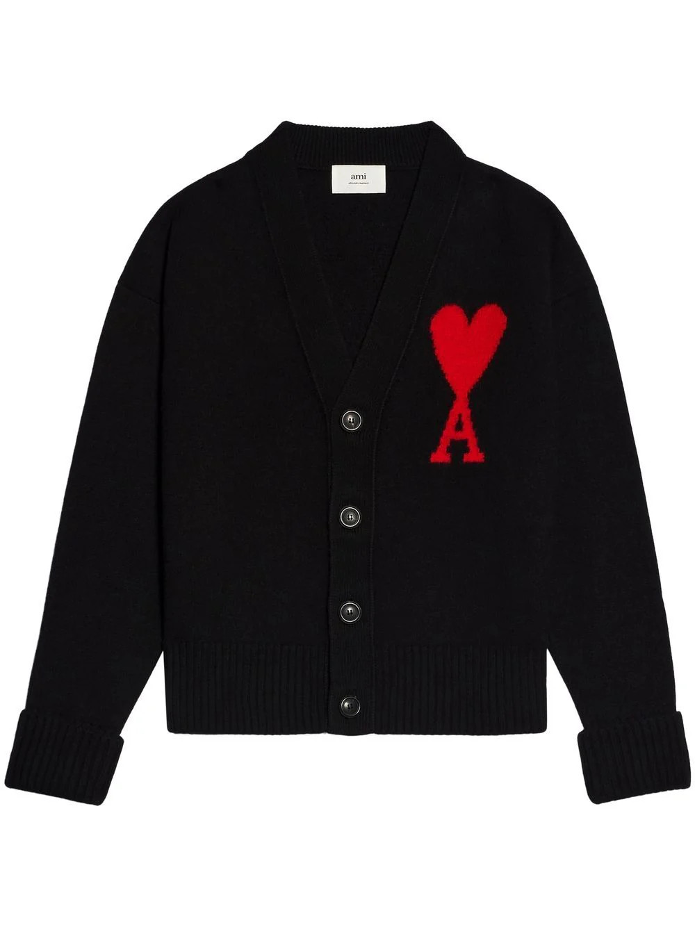 Ami Paris Men's Ami De Coeur Wool Cardigan in Black | Size Small | BFUKC002 | LOZURI