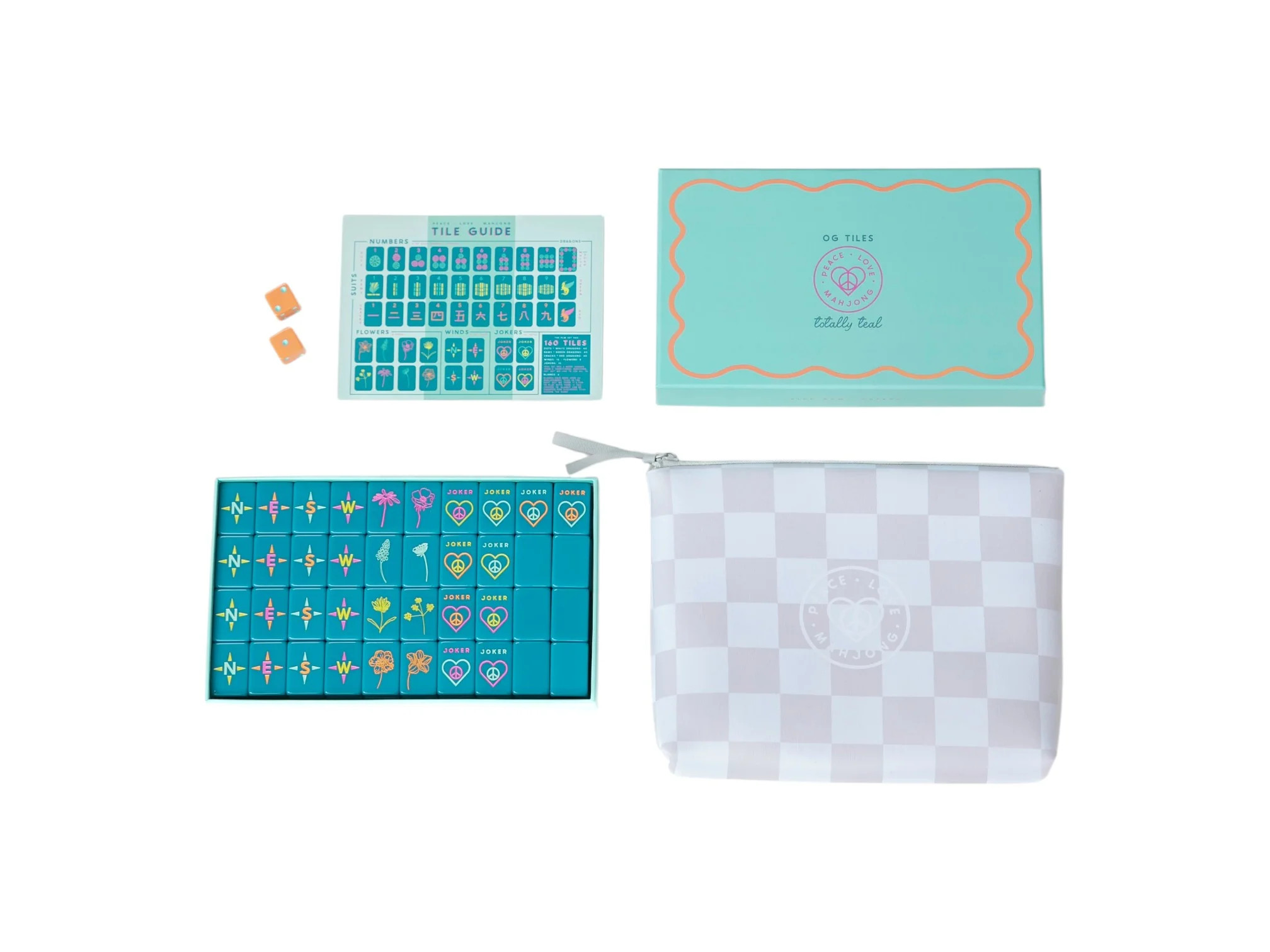 OG Mahj Tiles & Tile Bag - Totally Teal + Dice | Peace Love Mahjong