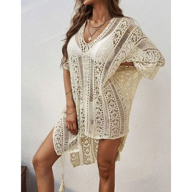 Swimsuit Cover Up for Women Summer Sexy Hollow Out Seethrough Crochet Bathing Suit Cover Up Swimw... | Walmart (US)