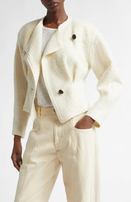 Isabel Marant Suna Asymmetrical Virgin Wool Blend Jacket in Ecru at Nordstrom, Size 40 | Nordstrom